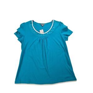 Essentials Women’s 0X Teal Short Sleeve Top Studded Scoop Neck Plus Size
